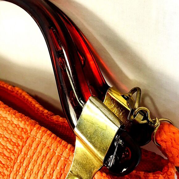 Seatbelt Strap Woven Fabric Handbag Purse Shoulder Italy Orange Preppy Halloween - Picture 11 of 12